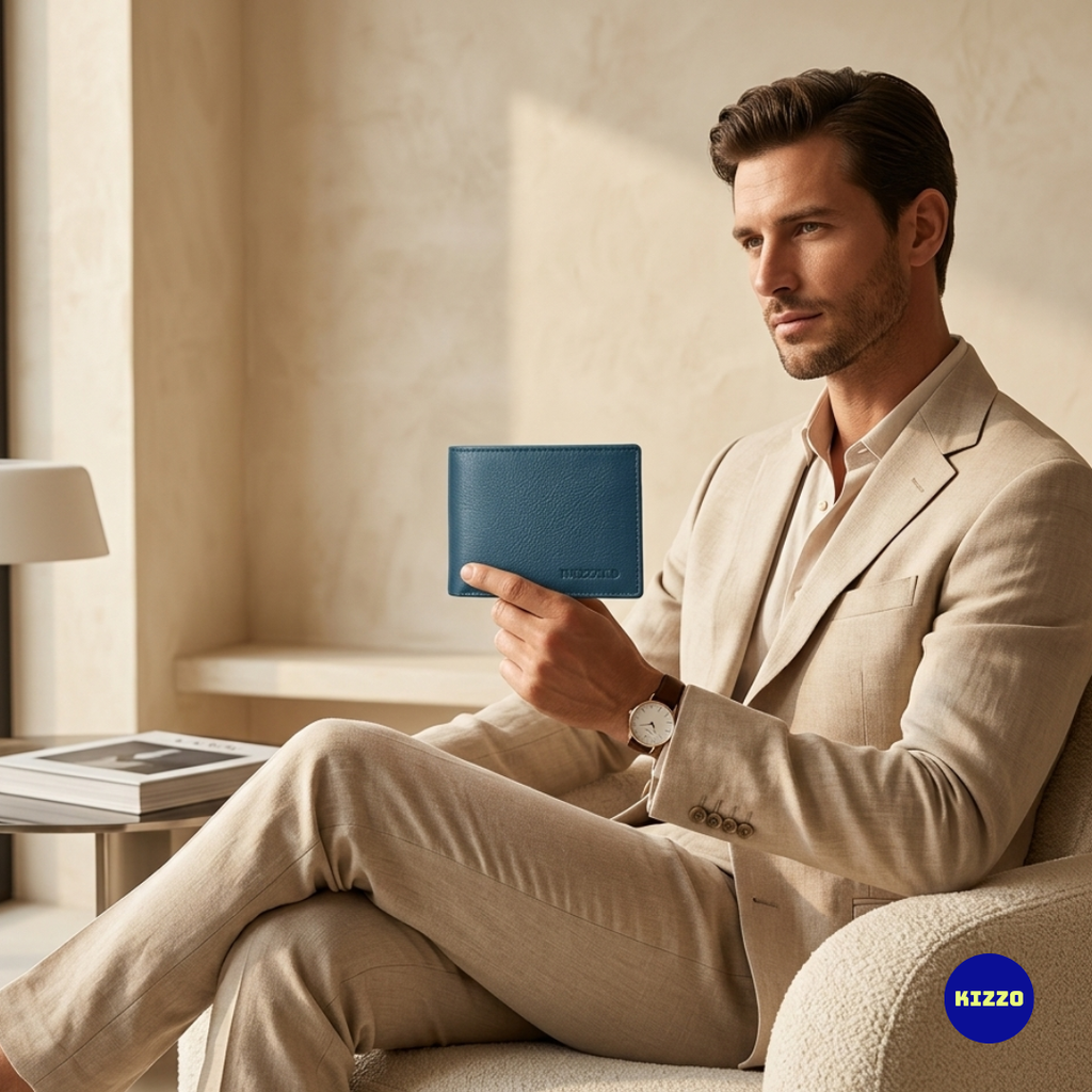 Blue Leather Wallet for Men