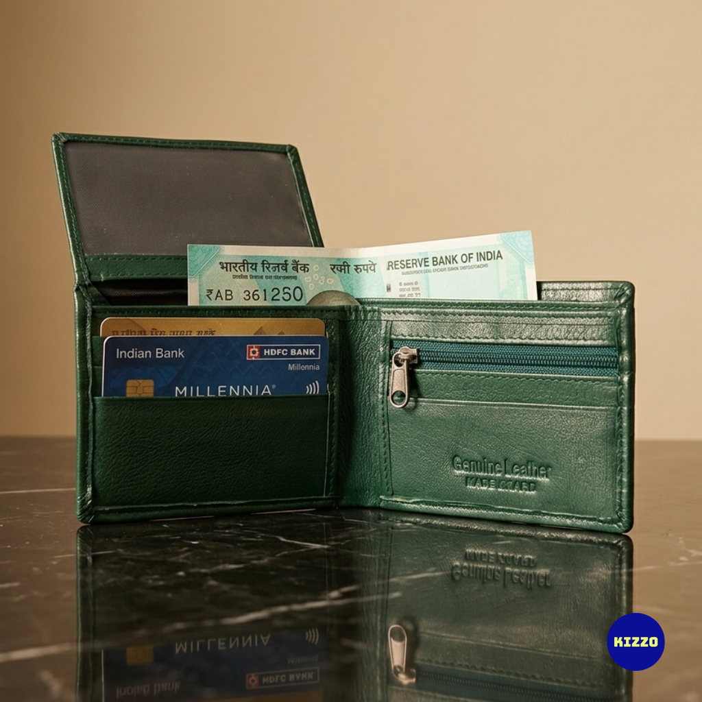 Green Leather Wallet for Men