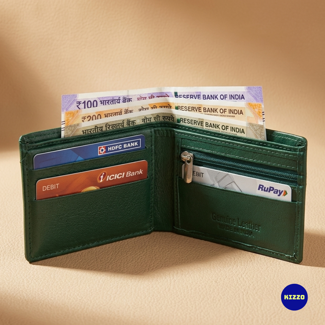 Green Leather Wallet for Men