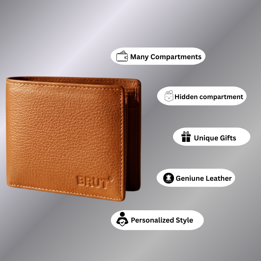 Brut Tan Leather Wallet For Men