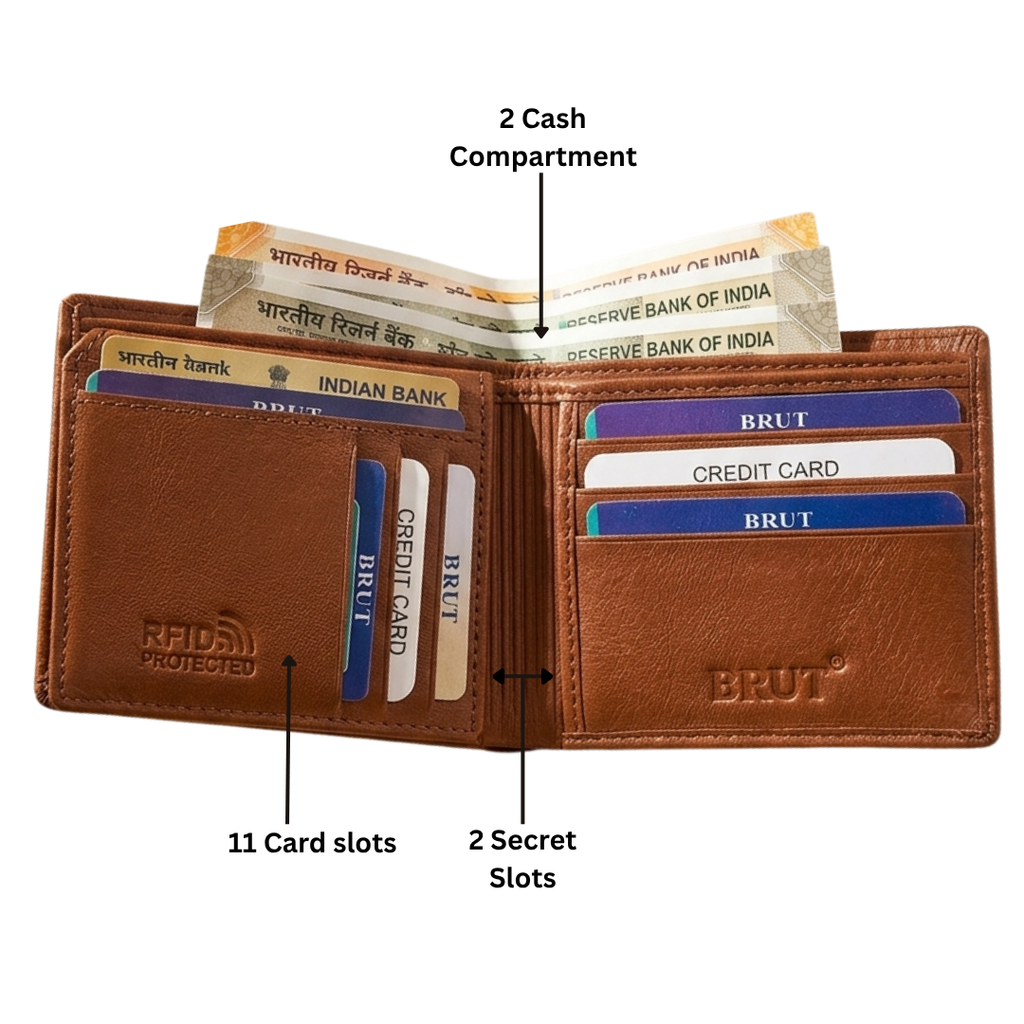 Brut Tan Leather Wallet For Men