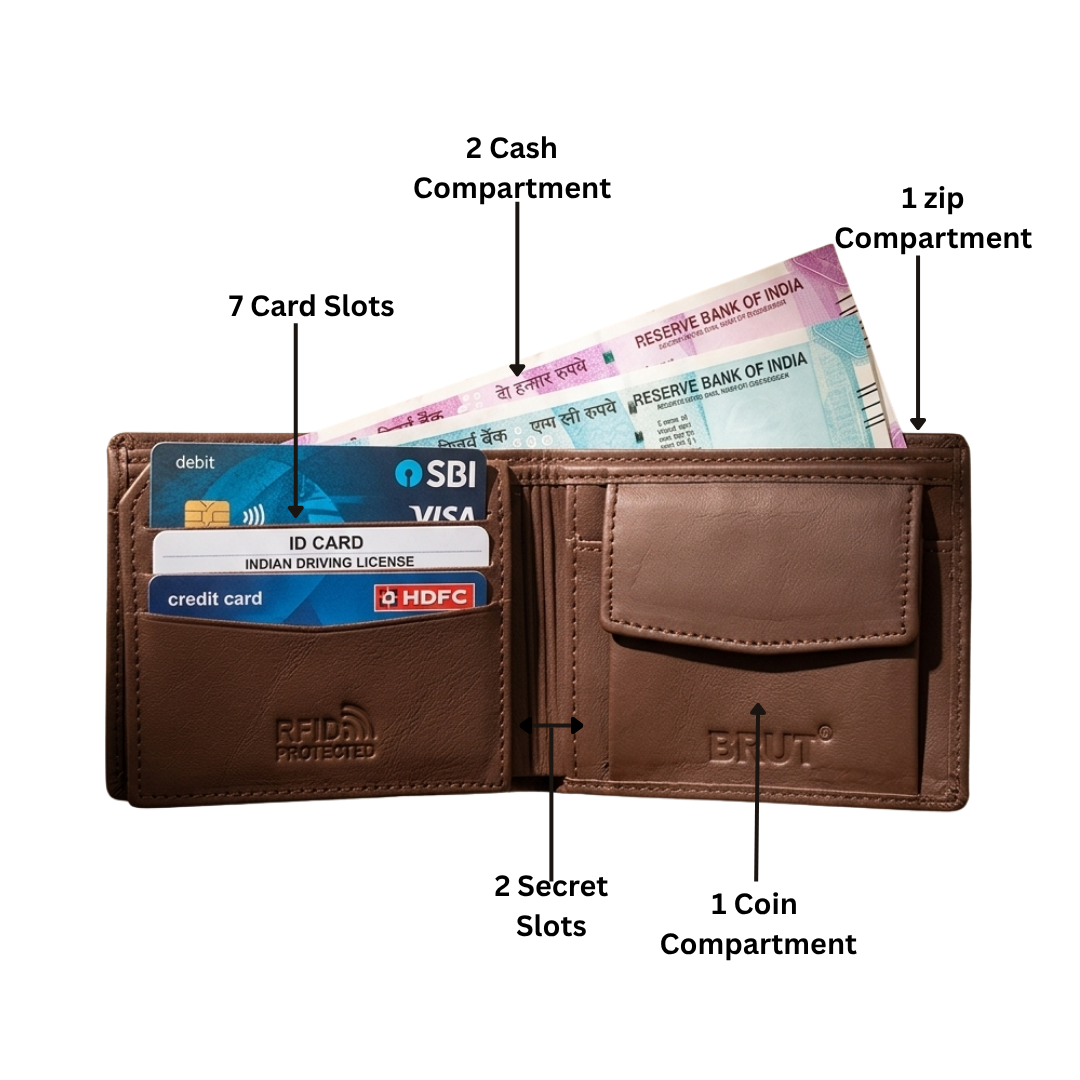 Brut Brown Leather Wallet For Men