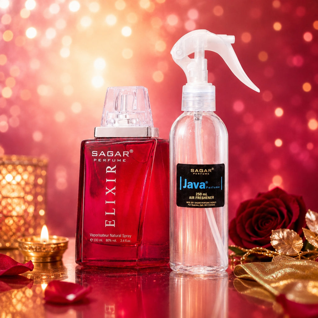 Perfume Gift Set for Raksha Bandhan - For Women - 100ml + Room Freshener - Sagar Perfume - Elixir, Sagar Java Room Freshener - Kizzo