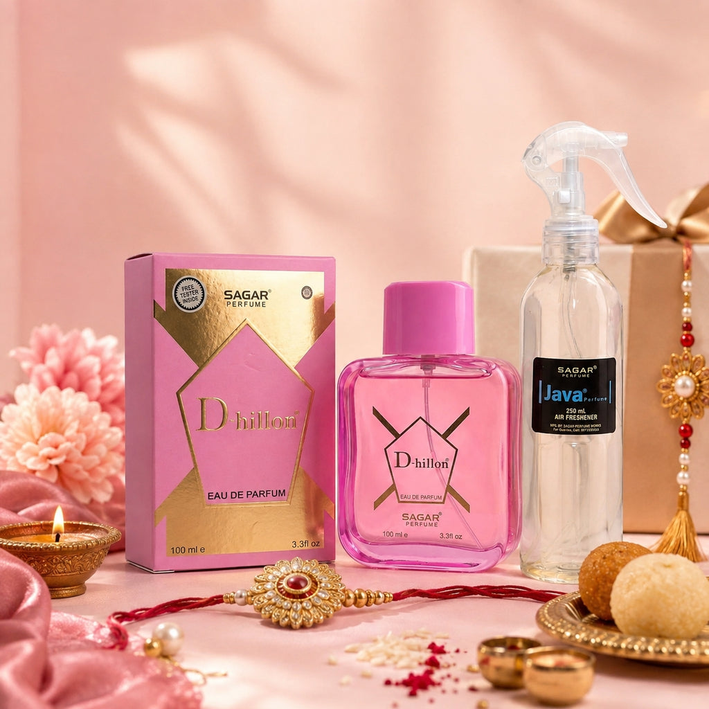 Perfume Gift Set for Raksha Bandhan - For Women - 100ml + Room Freshener - Sagar Perfume - D-Hillon, Sagar Java Room Freshener - Kizzo
