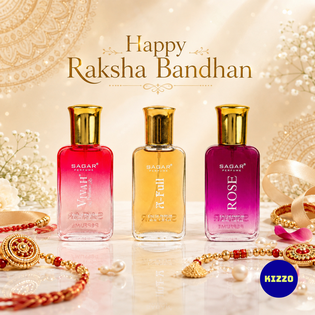 Perfume Gift Set for Raksha Bandhan - For Women - 3 x 40ml - Sagar Perfume - Vivah Red, A-Full, Rose - Kizzo