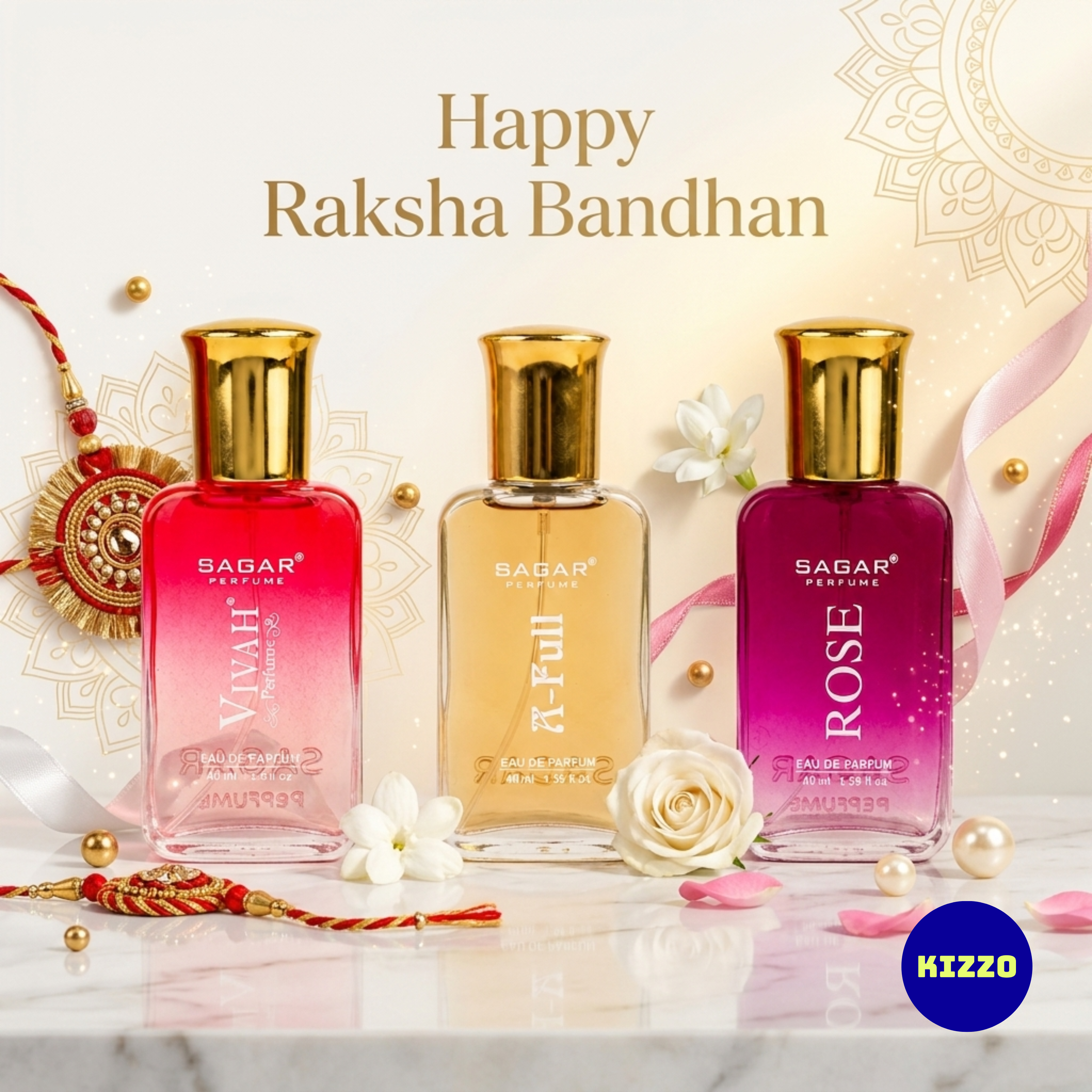 Perfume Gift Set for Raksha Bandhan - For Women - 3 x 40ml - Sagar Perfume - Vivah Red, A-Full, Rose - Kizzo