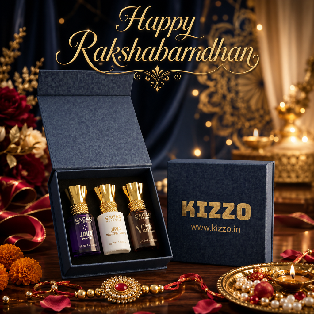 Perfume Gift Set for Raksha Bandhan - For Women - Attar Gift Set - Non Alcoholic - Sagar Perfume - Java Positive Vibes, Java Vanilla, Java Purple- Kizzo