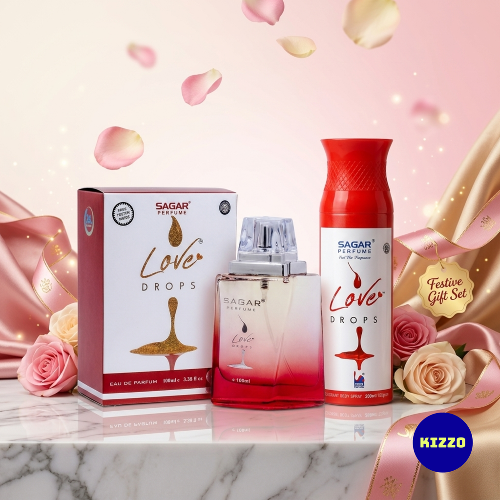 Perfume & Deo Gift Set for Raksha Bandhan - For Women - Sagar Perfume - Love Drop - Combo - Kizzo