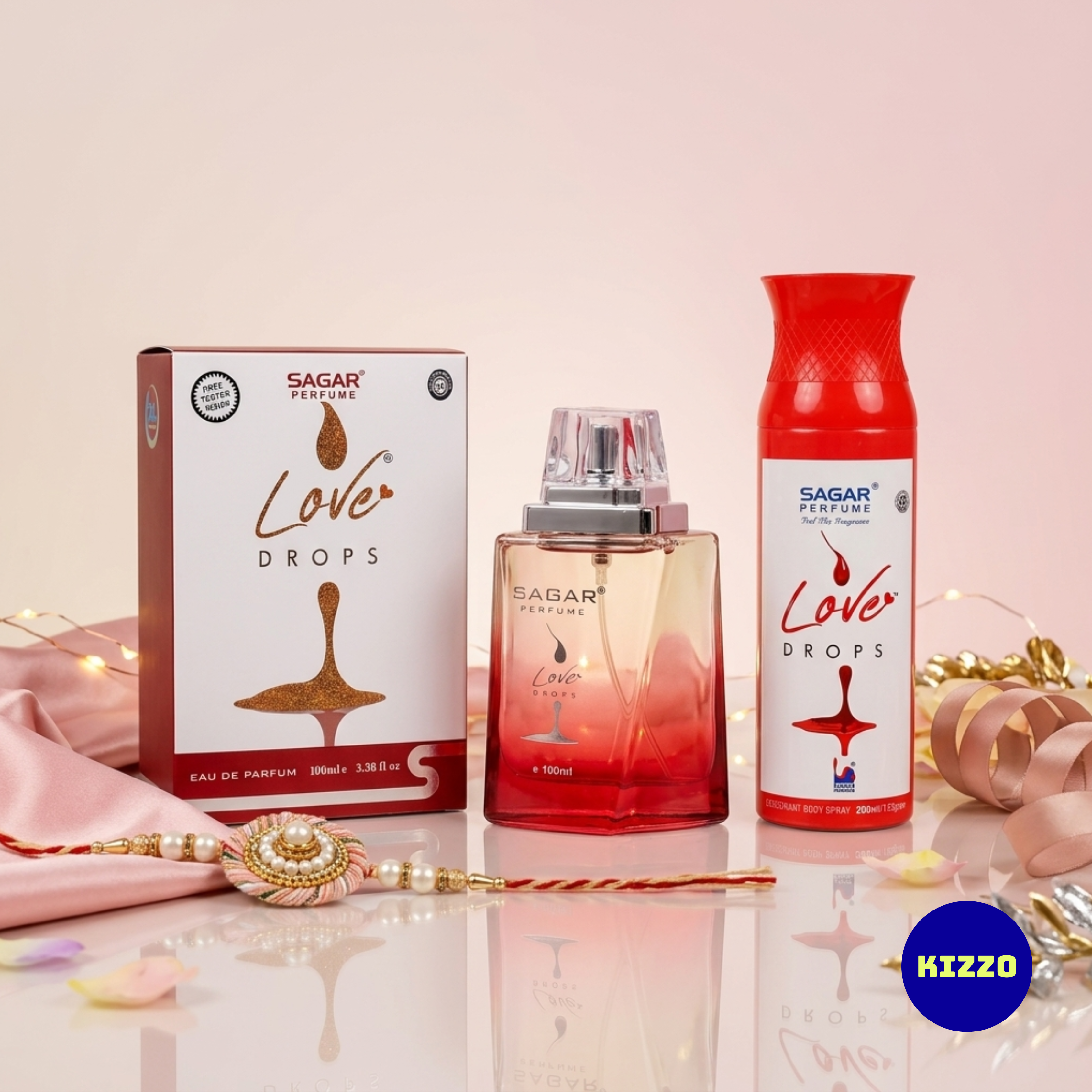 Perfume & Deo Gift Set for Raksha Bandhan - For Women - Sagar Perfume - Love Drop - Combo - Kizzo