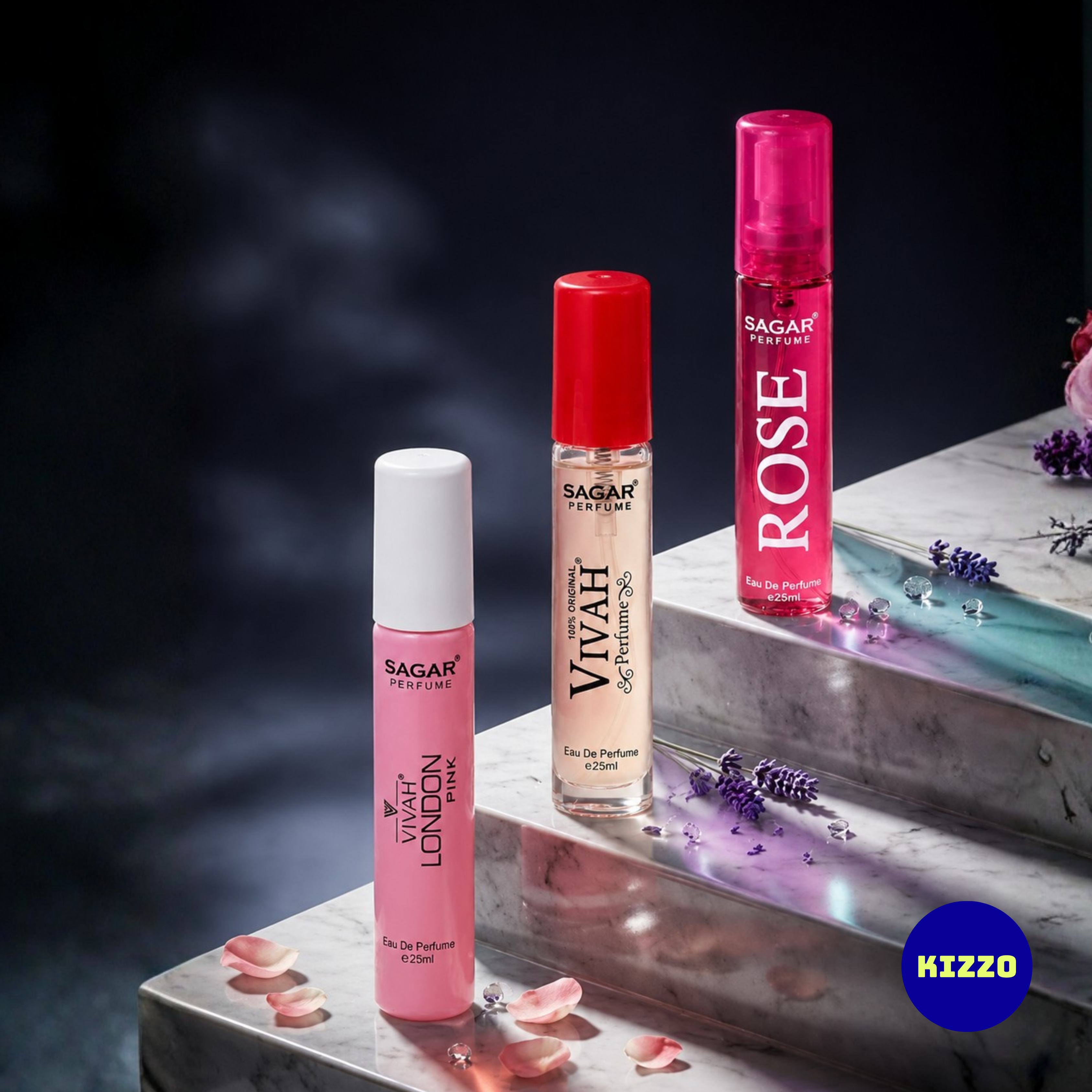 Perfume Gift Set for Raksha Bandhan - For Women - 3 x 25ml - Sagar Perfume - Vivah London Pink, Vivah Red, Rose - Kizzo