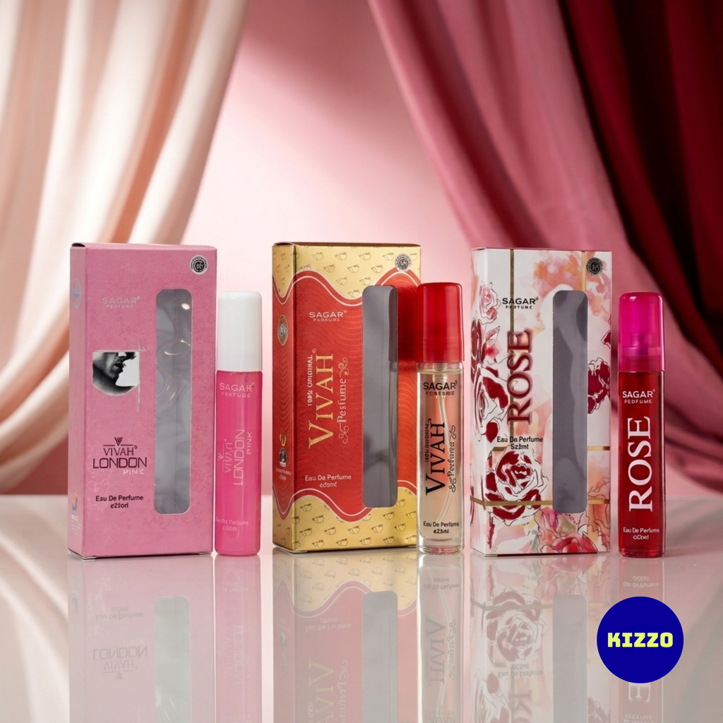 Perfume Gift Set for Raksha Bandhan - For Women - 3 x 25ml - Sagar Perfume - Vivah London Pink, Vivah Red, Rose - Kizzo