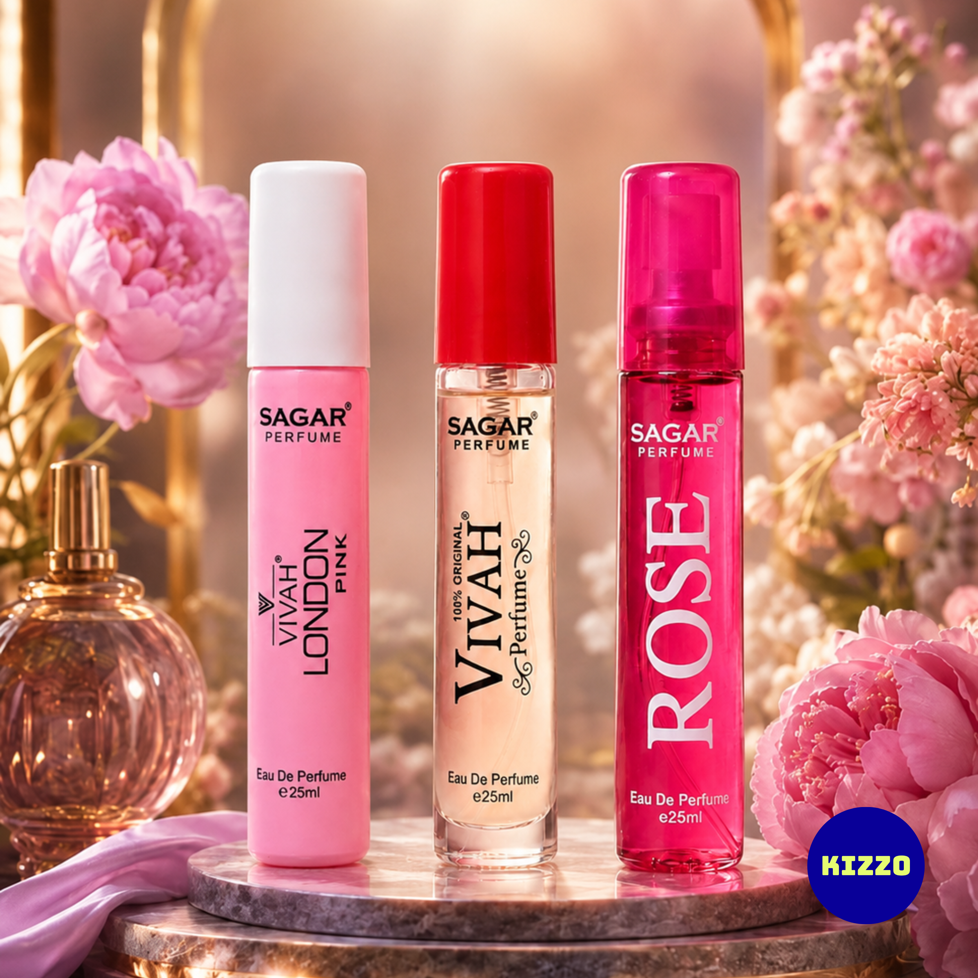 Perfume Gift Set for Raksha Bandhan - For Women - 3 x 25ml - Sagar Perfume - Vivah London Pink, Vivah Red, Rose - Kizzo