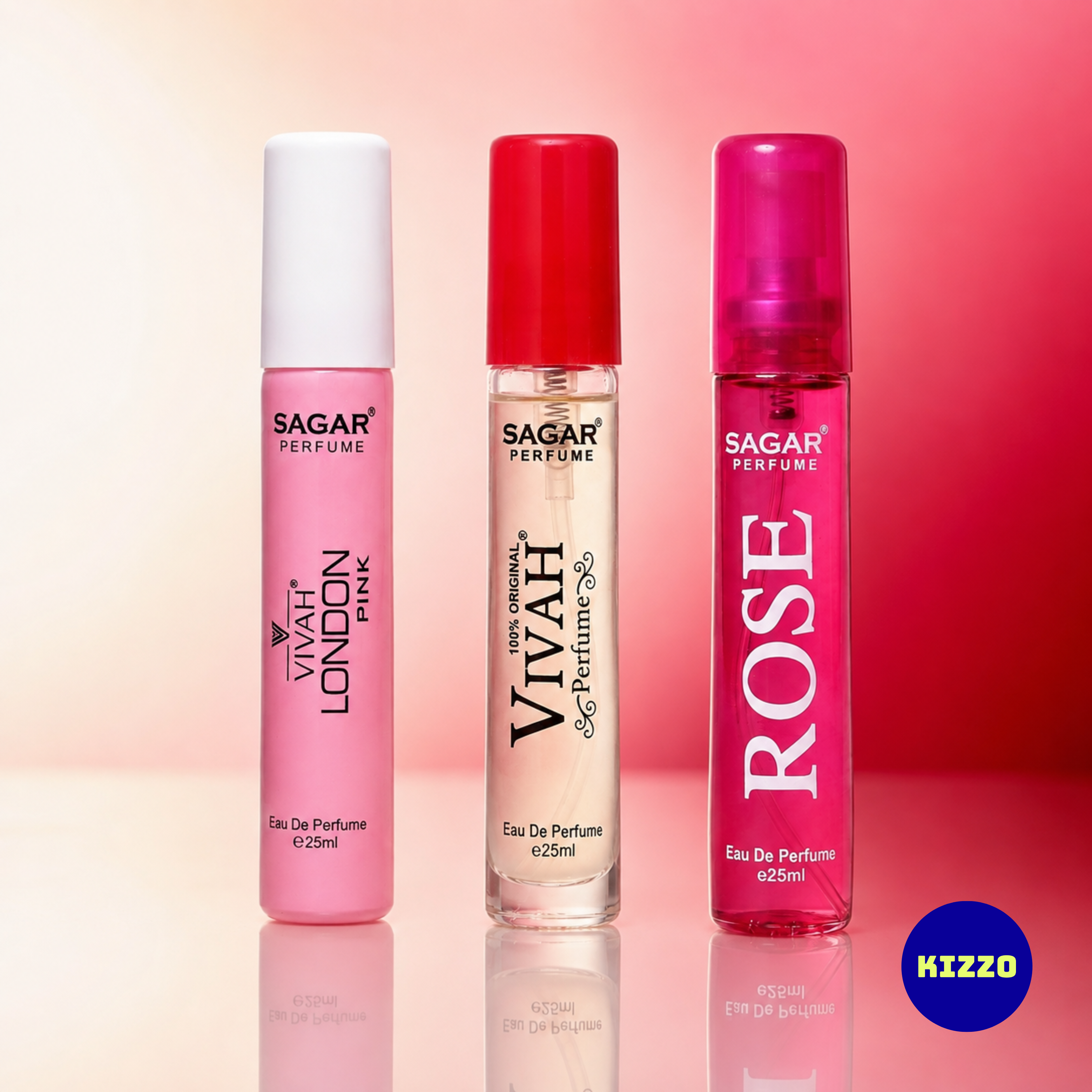 Perfume Gift Set for Raksha Bandhan - For Women - 3 x 25ml - Sagar Perfume - Vivah London Pink, Vivah Red, Rose - Kizzo