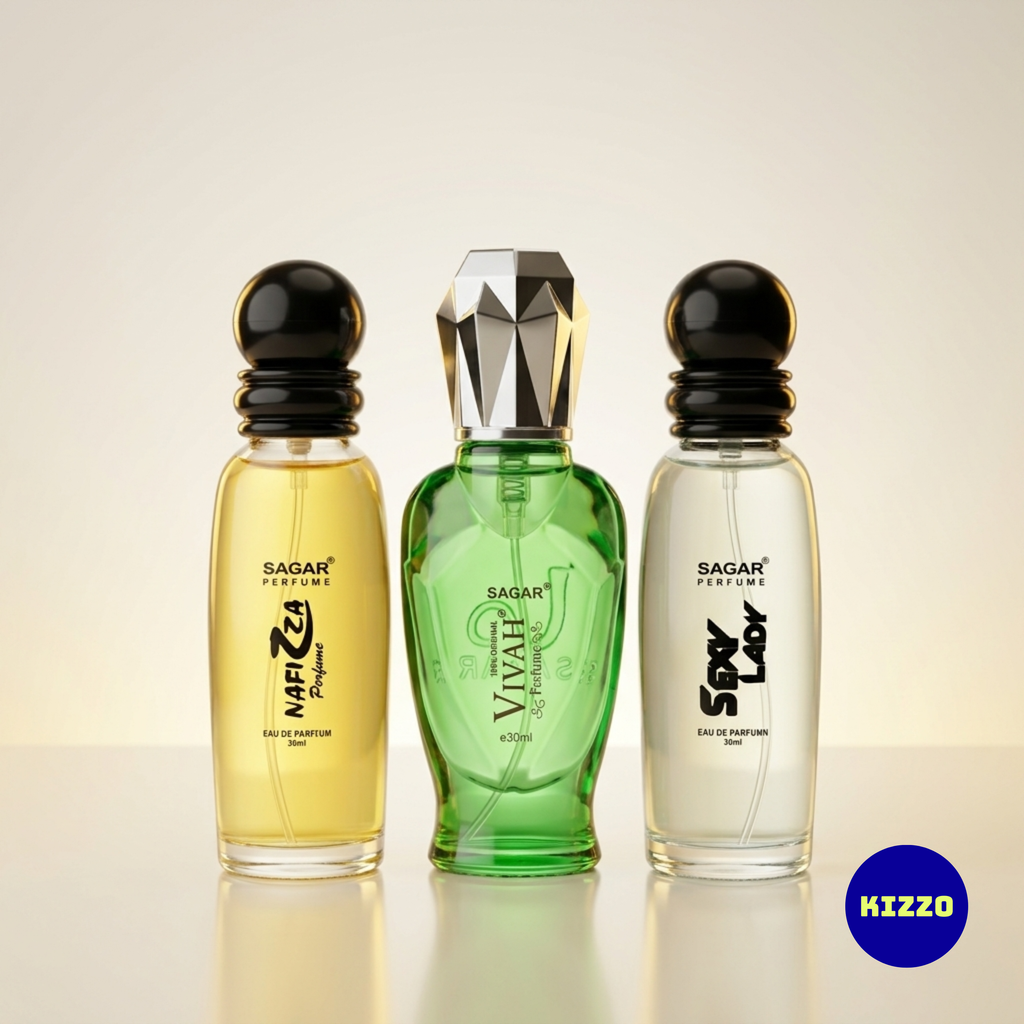 Perfume Gift Set for Raksha Bandhan - For Women - 3 x 30ml - Sagar Perfume - Nafizza, Vivah Green, Sexy Lady - Kizzo