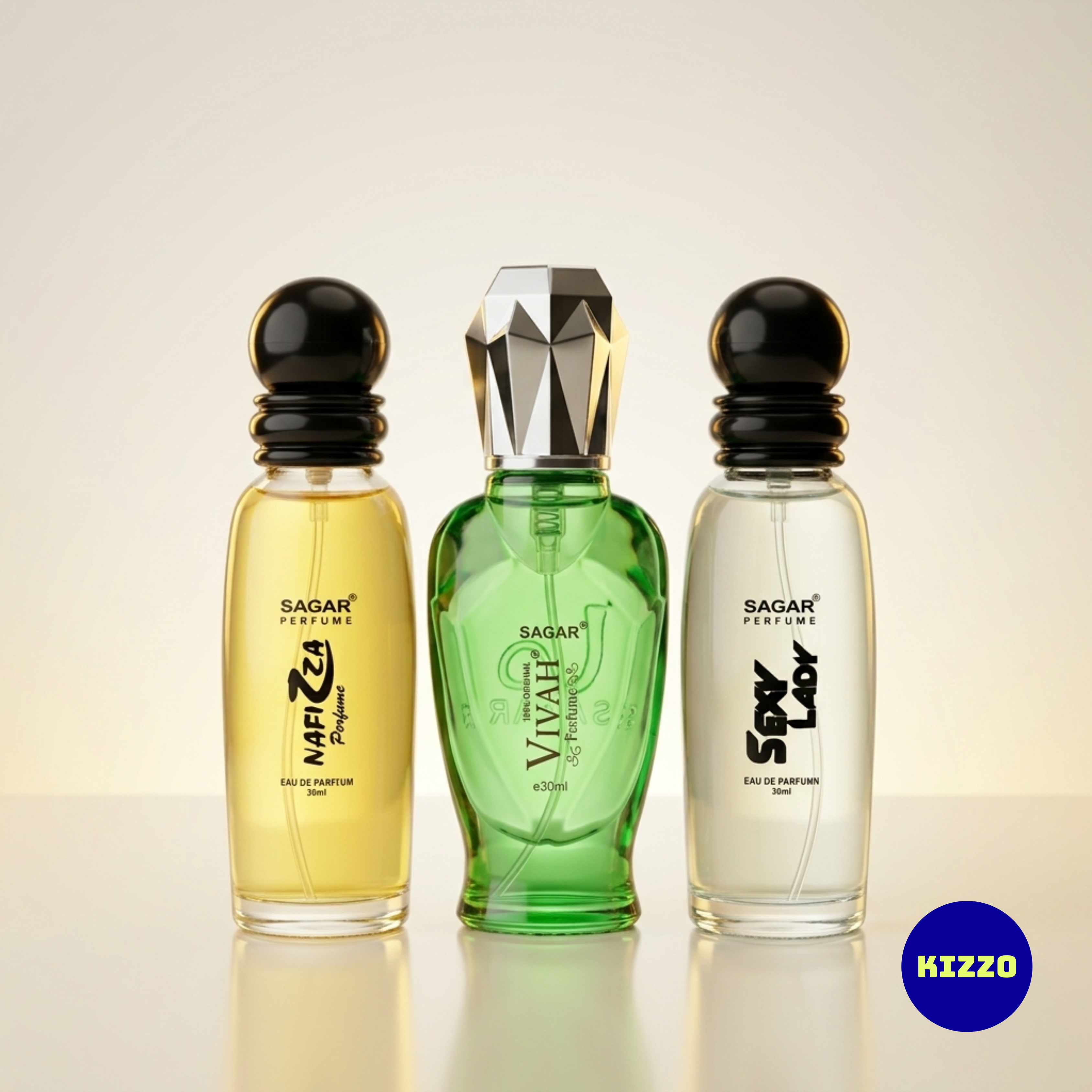 Perfume Gift Set for Raksha Bandhan - For Women - 3 x 30ml - Sagar Perfume - Nafizza, Vivah Green, Sexy Lady - Kizzo