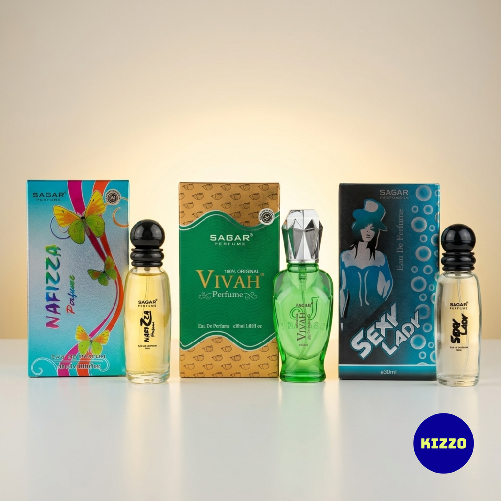Perfume Gift Set for Raksha Bandhan - For Women - 3 x 30ml - Sagar Perfume - Nafizza, Vivah Green, Sexy Lady - Kizzo