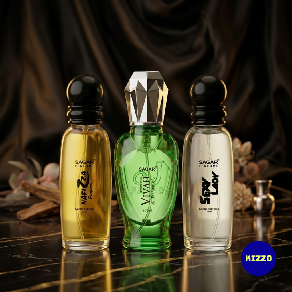 Perfume Gift Set for Raksha Bandhan - For Women - 3 x 30ml - Sagar Perfume - Nafizza, Vivah Green, Sexy Lady - Kizzo