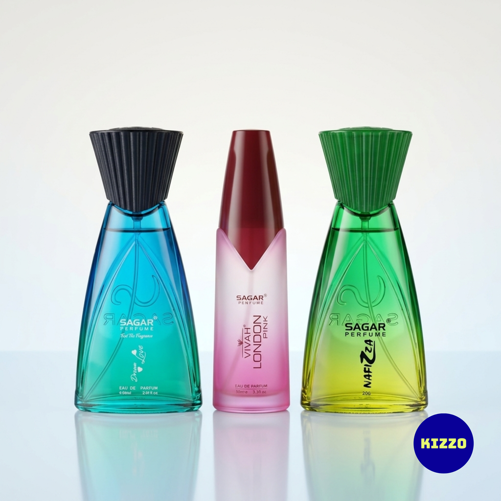 Perfume Gift Set for Raksha Bandhan - For Women - 3 x 60ml - Sagar Perfume - Dream Love, Nafizza, Vivah London Pink - Kizzo