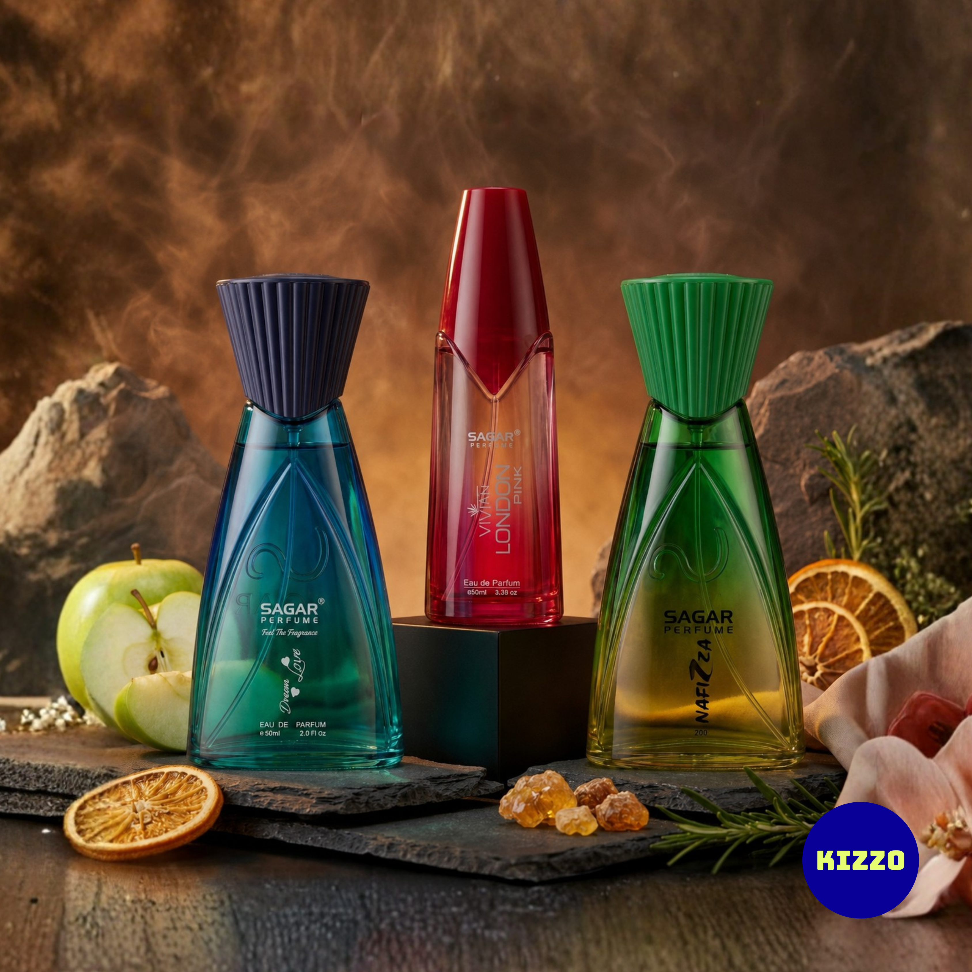 Perfume Gift Set for Raksha Bandhan - For Women - 3 x 60ml - Sagar Perfume - Dream Love, Nafizza, Vivah London Pink - Kizzo